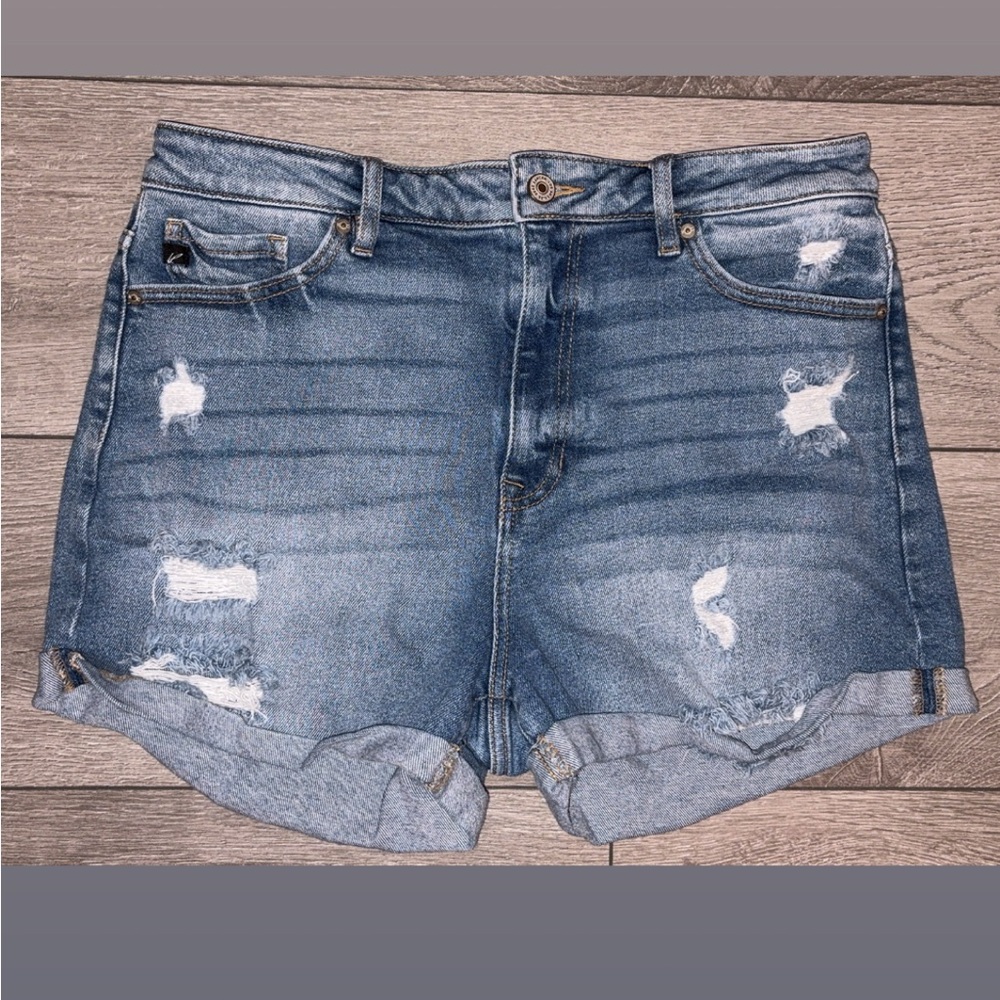 Kancan Size 29 Denim Distressed High Rise Shorts Cuffed W/ Pockets